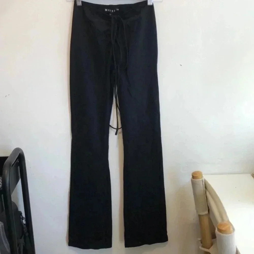 Motel Rocks Women’s Wrap Waist Pants Flare Low Rise Size 2XS‎ Black